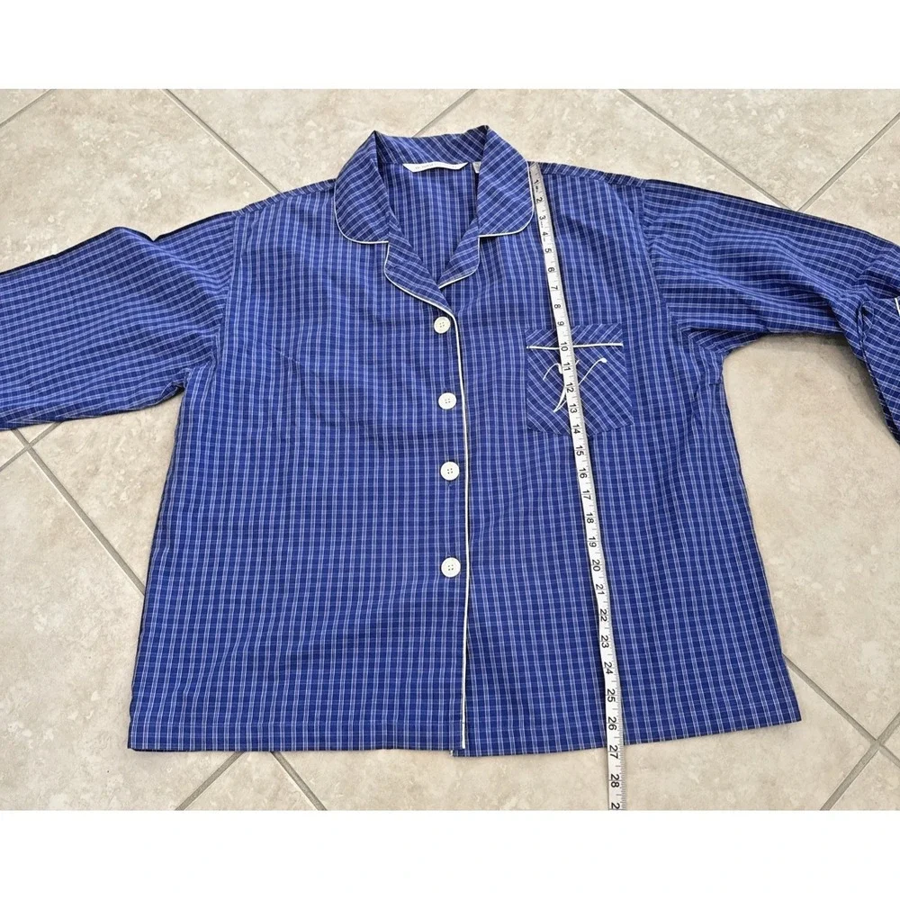 VTG Victoria's Secret Pajama Set Blue Plaid Sz L Long Sleeve Y2K 1999 Monogram